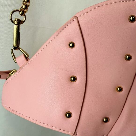 Pink Triceratops Dinosaur Crossbody Bag Studded Faux Leather Novelty Purse Gold - Picture 5 of 5